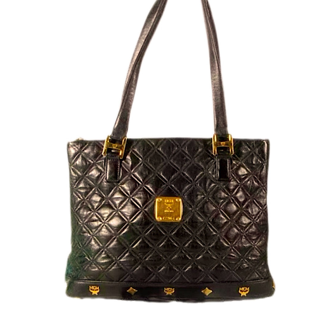 Mcm Black Quilted Leather Handle Bag Authentic Made In Germany